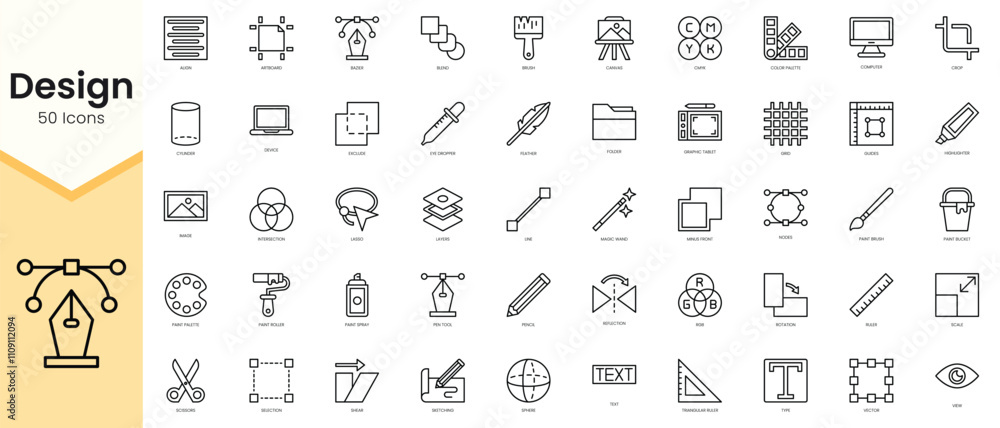 Fototapete simple outline set of design icons. linear style icons pack. vector illustration