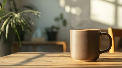 Fototapeta premium Steaming Coffee Mug: Morning Routine