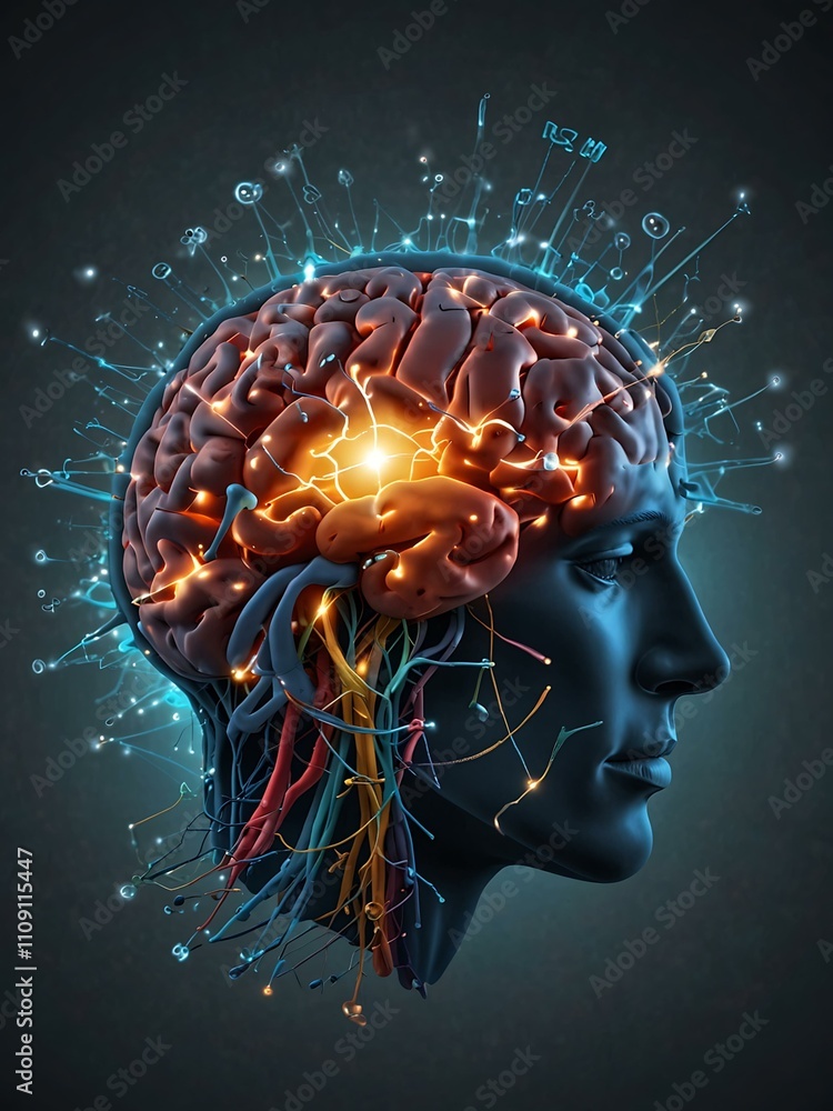 Poster visual representation of brain connections and learning.