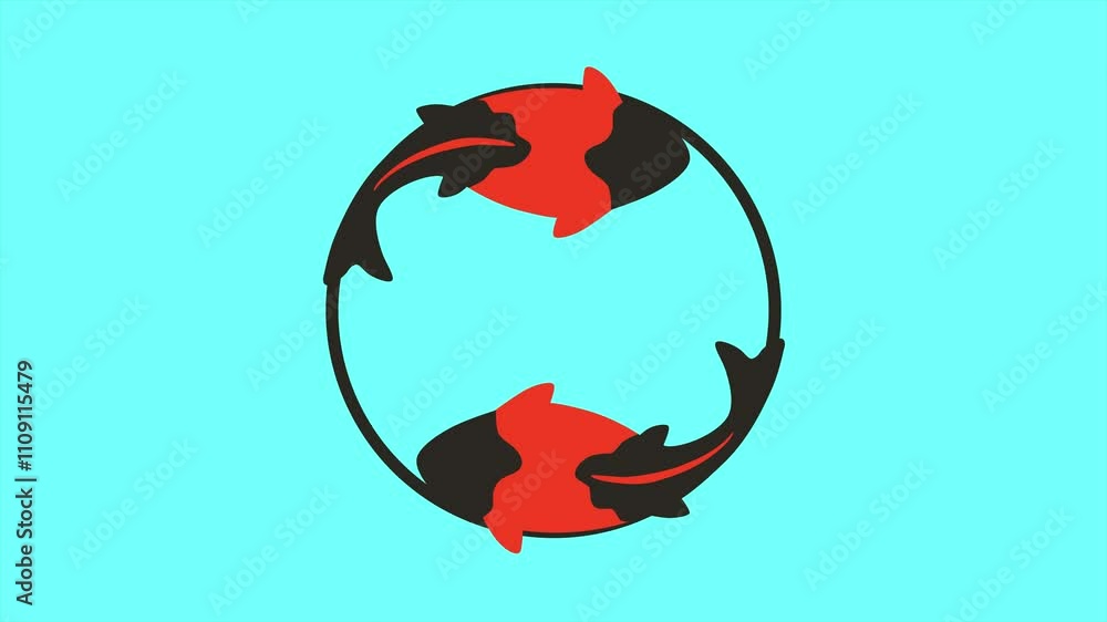 Poster circle and two koi carp. abstract loop animation