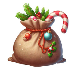 Realistic Christmas Sack Fill With Candy and fruits