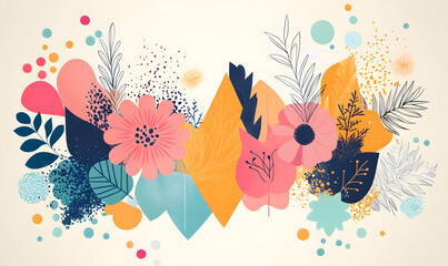 Obraz premium Creative 2D Doodle Floral Illustrations Text Space for Versatile Designs, Greeting Cards, Invitations