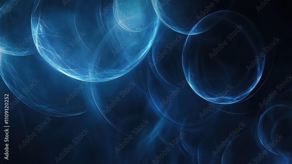 Poster blue glowing circles and intersecting lines on a sleek dark blue background create a clean and moder