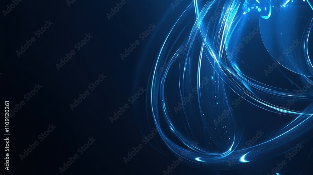 Poster blue glowing circles and intersecting lines on a sleek dark blue background create a clean and moder