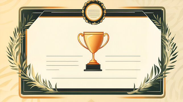 Stylish award certificate featuring a gold trophy and decorative laurel leaves, ideal for accomplishments and recognitions in various fields.