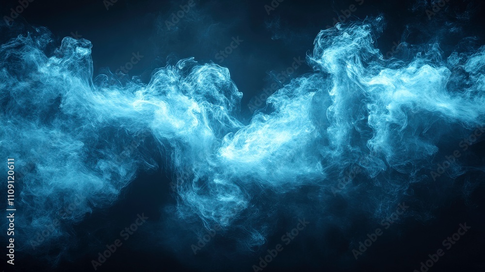 Poster ethereal blue smoke wisps dancing in a dark background creating a mysterious and dreamlike atmospher