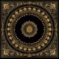 Obraz premium Gold Mandala Design Black Background Luxury Pattern Decorative Art