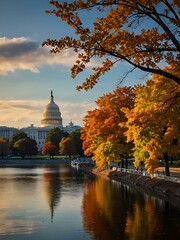Obraz premium Washington DC city view with Capitol Hill in autumn
