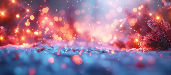 Fun and festive abstract Christmas scene with vibrant lights and a snowy backdrop