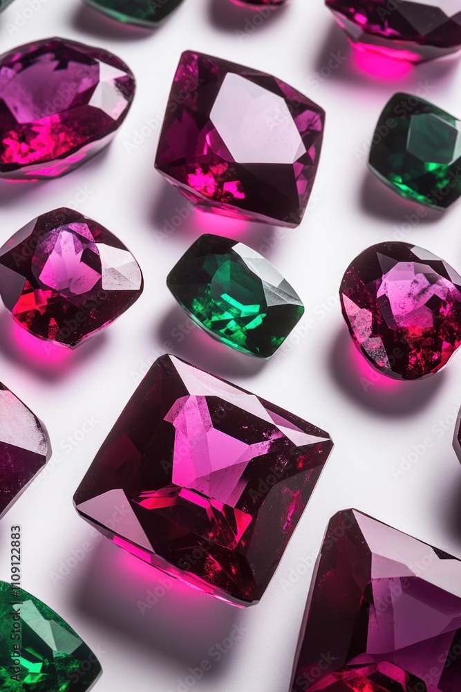 Poster a collection of colorful diamonds arranged on a white background