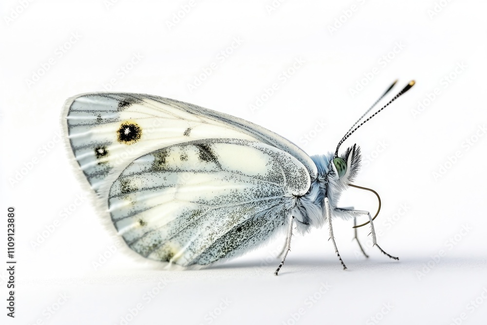 Poster a close-up view of a butterfly perched on a white surface