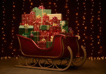 Christmas sleigh full of gift wrapping