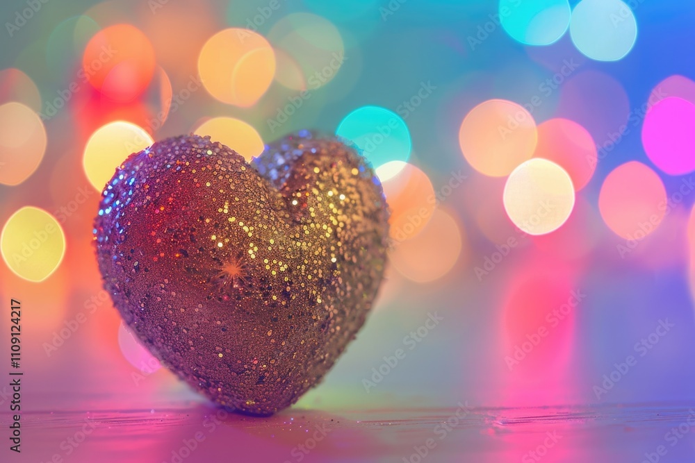 Poster A heart-shaped object placed on a table with soft lights in the background