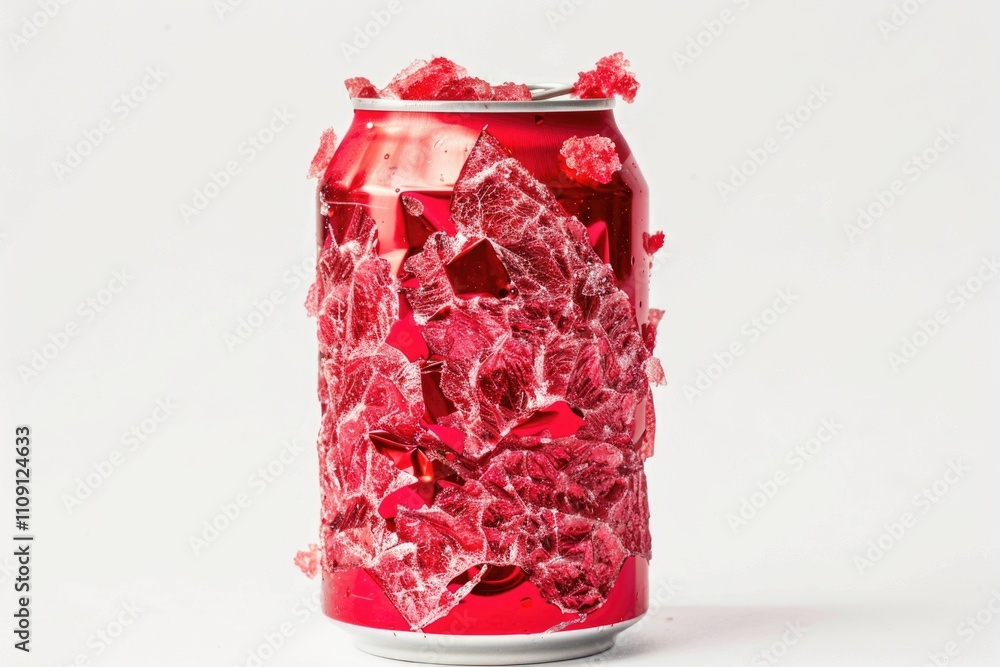 Poster a can of soda with a thick layer of crushed candy on top