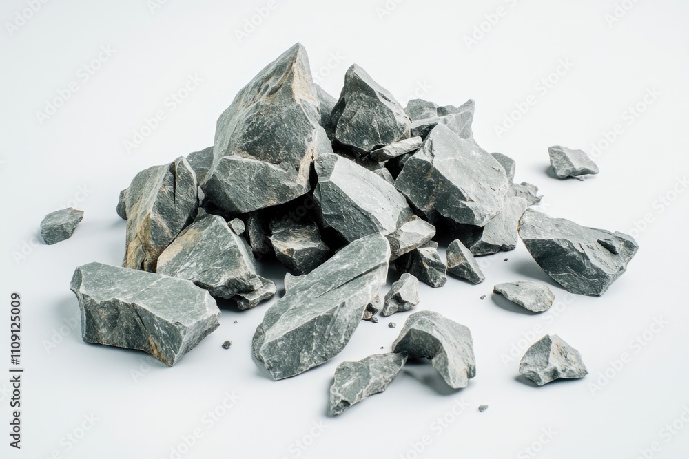 Poster a natural accumulation of rocks on a clean white surface, great for use in designs about simplicity 