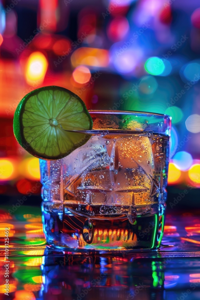 Aufkleber a close-up of a glass containing alcohol with a lime slice garnish