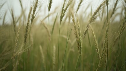 Fototapeta premium Close-Up View of a Grain Field with Wheat Stalks