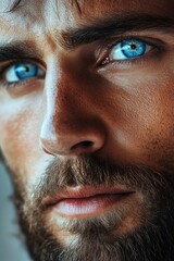 Fototapeta premium A close-up shot of a person's face with distinctive blue eyes