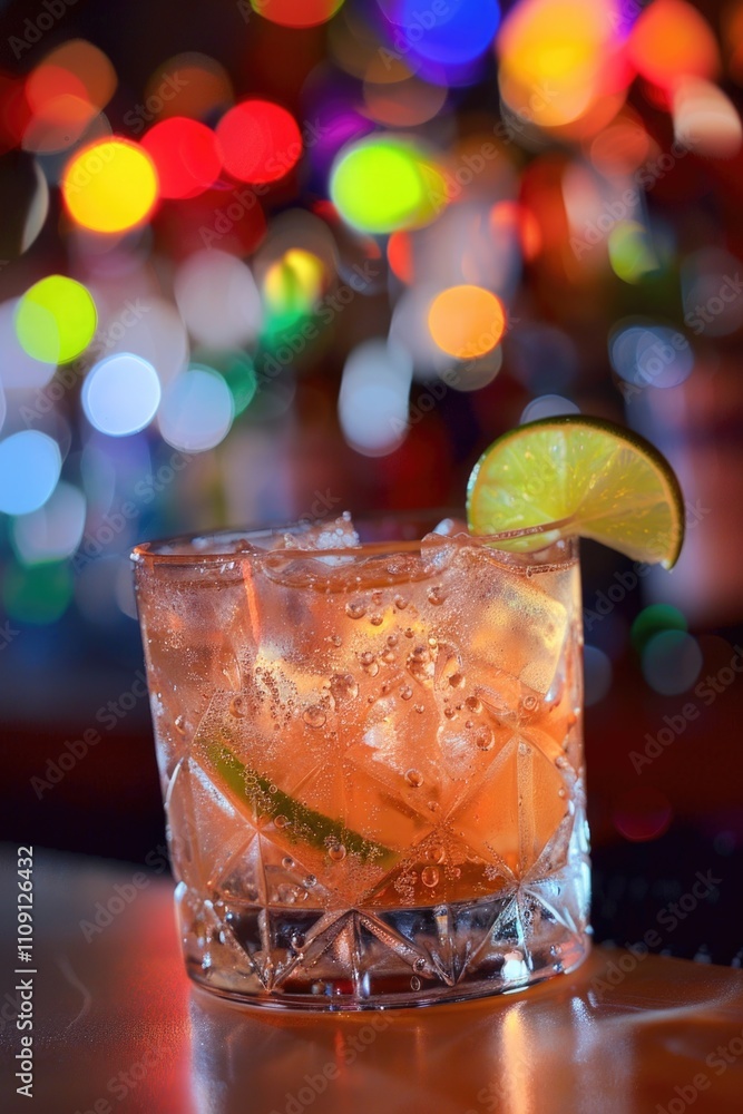Poster a glass filled with a refreshing drink and a lime slice