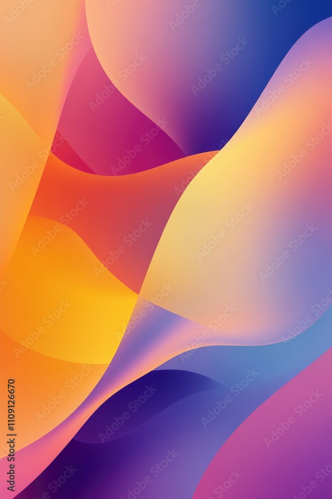 Poster colorful abstract design featuring curved shapes on a bright background