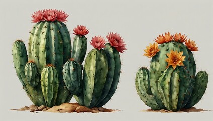 Fototapeta premium Watercolor cactus isolated, PNG.