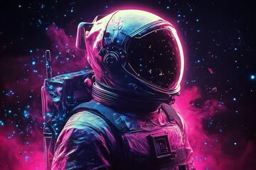 Astronaut floating in a cosmic background with vibrant colors and stars