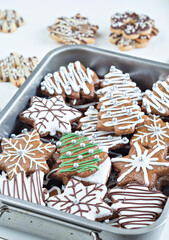 Homemade christmas cookies on the white table.