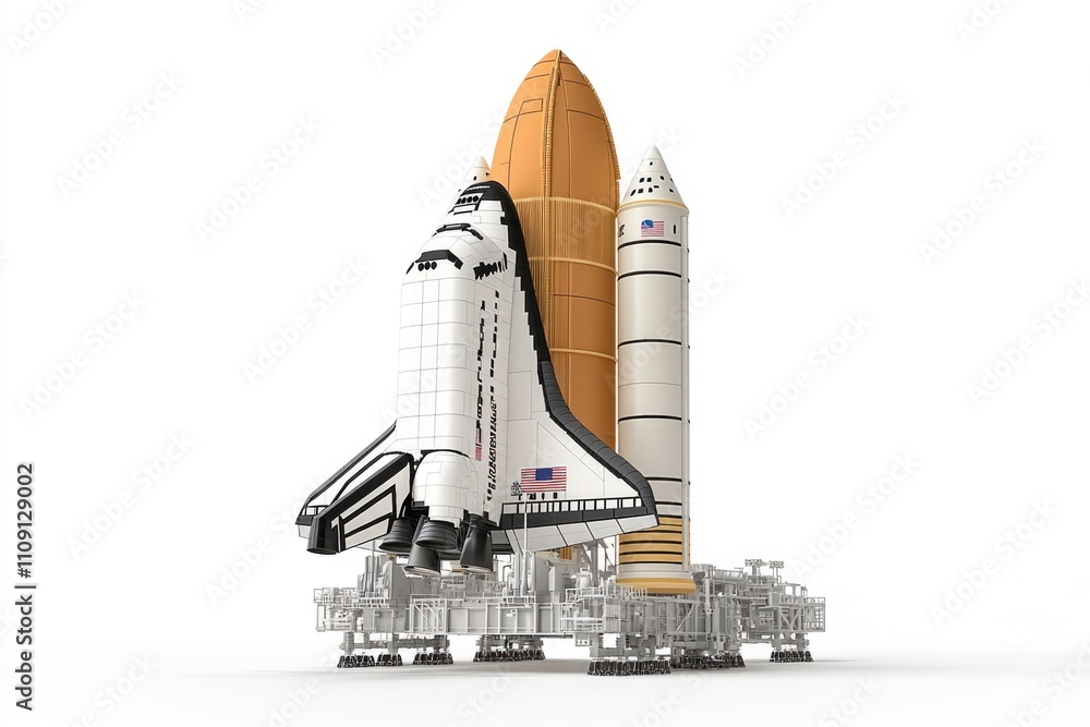 Poster A scale model of a space shuttle sitting on a white surface, ready for display or use as a prop