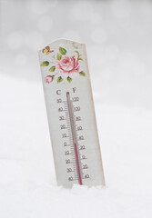The thermometer outside during the winter