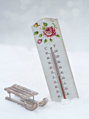 The thermometer outside during the winter