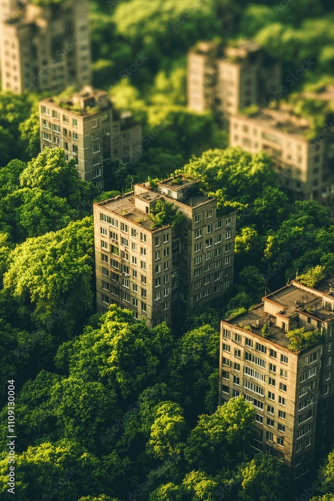 Poster aerial view of high-rise buildings, ideal for architecture or cityscape projects