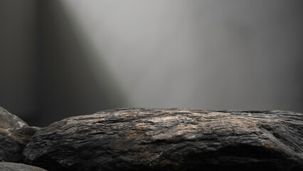 Rock, Stone podium display product with Scene studio light Grey, Gray exhibition wall Background,...