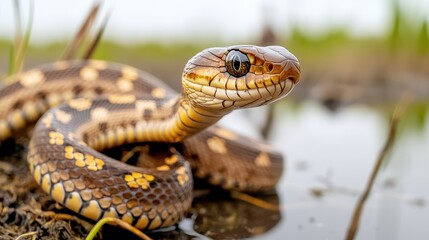 Fototapeta premium Invasive species Concept, Removal of Invasive Snake Species from Wetland Ecosystem for Environmental Conservation Efforts