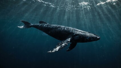 Fototapeta premium Whale swimming in the ocean.
