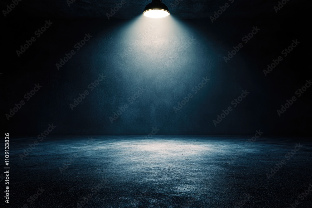 Poster A dimly lit room with a single light source coming from above