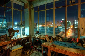 Fototapeta premium A messy room with many windows