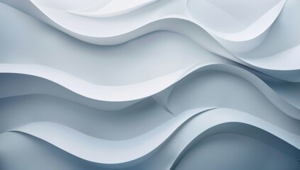 Curved, overlapping sheets of white paper create an abstract, flowing pattern with subtle textures...