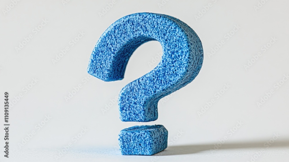 Poster a single blue question mark on a white background