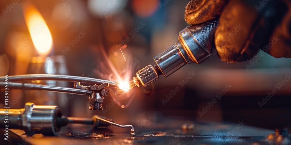 Poster a person using a torch to weld a piece of metal