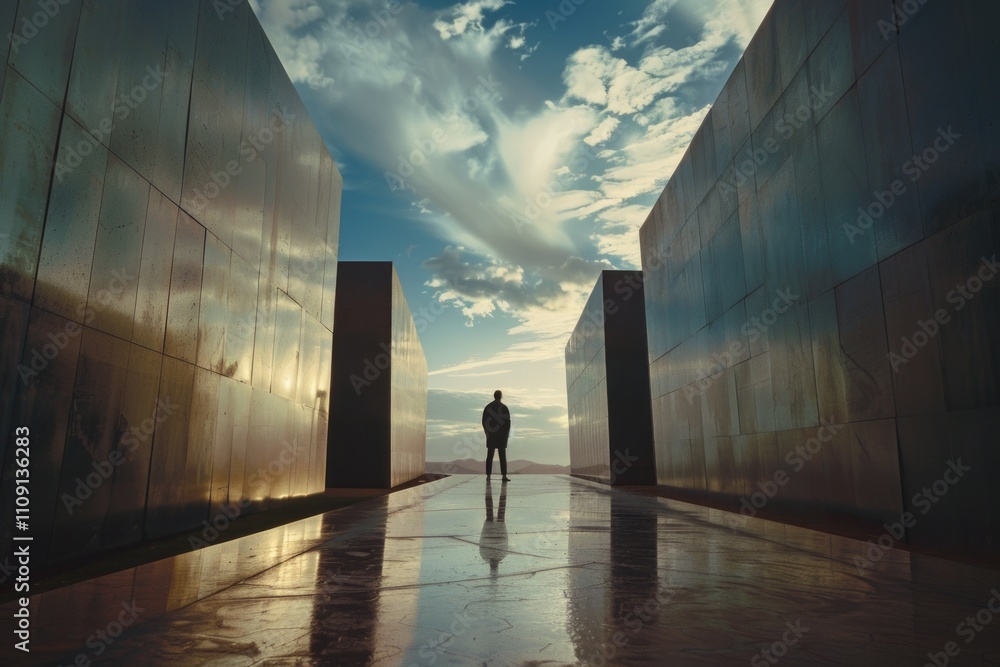 Aufkleber a person standing in the middle of a walkway, providing an empty background