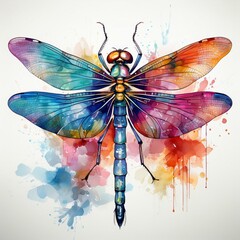 Beautiful watercolor isolated dragonfly