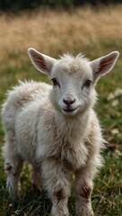 Obraz premium White baby goat in a meadow
