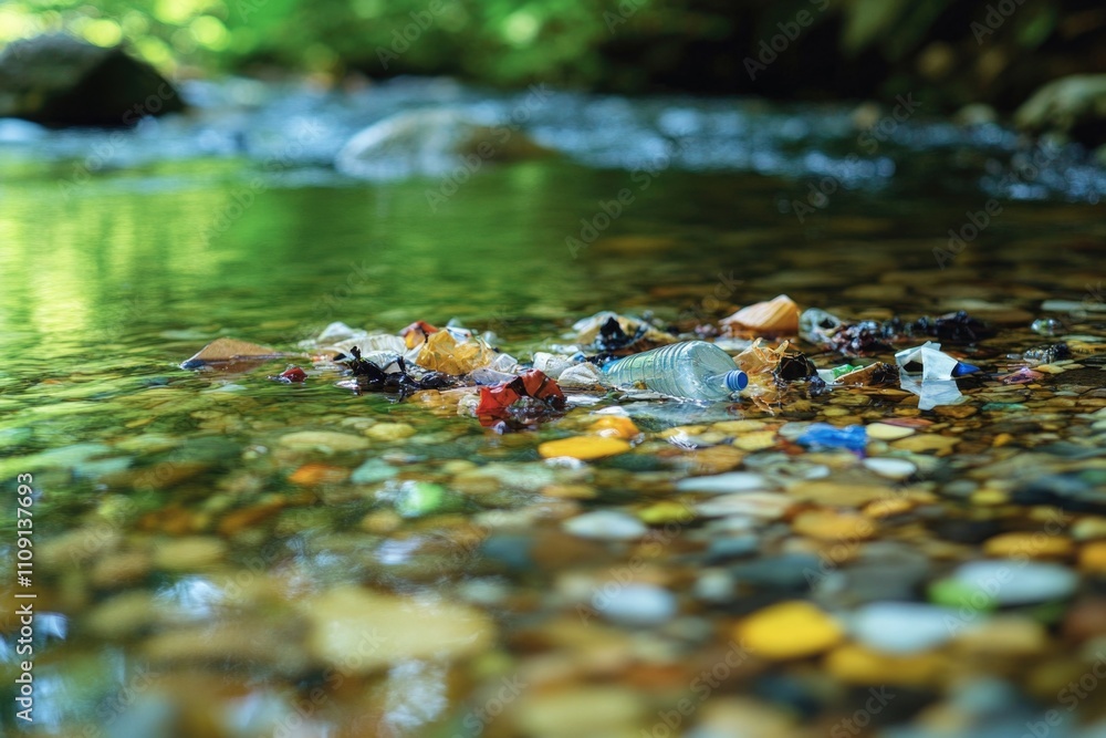 Poster dirty water with garbage and debris