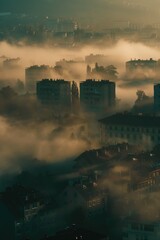 Fototapeta premium A city street covered in thick fog