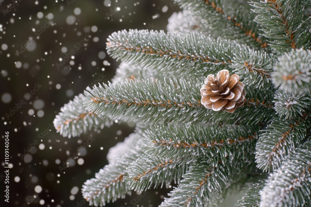 Poster a detailed view of a pine cone attached to a tree branch