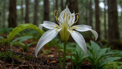 Obraz premium White fawn lily on Pender Island, BC, Canada.