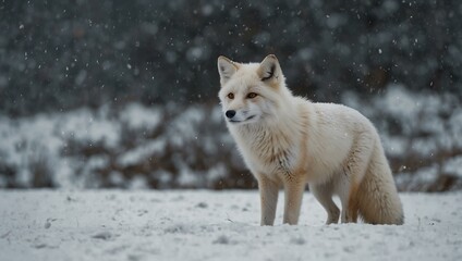 Naklejka premium White fox in a snowy setting.