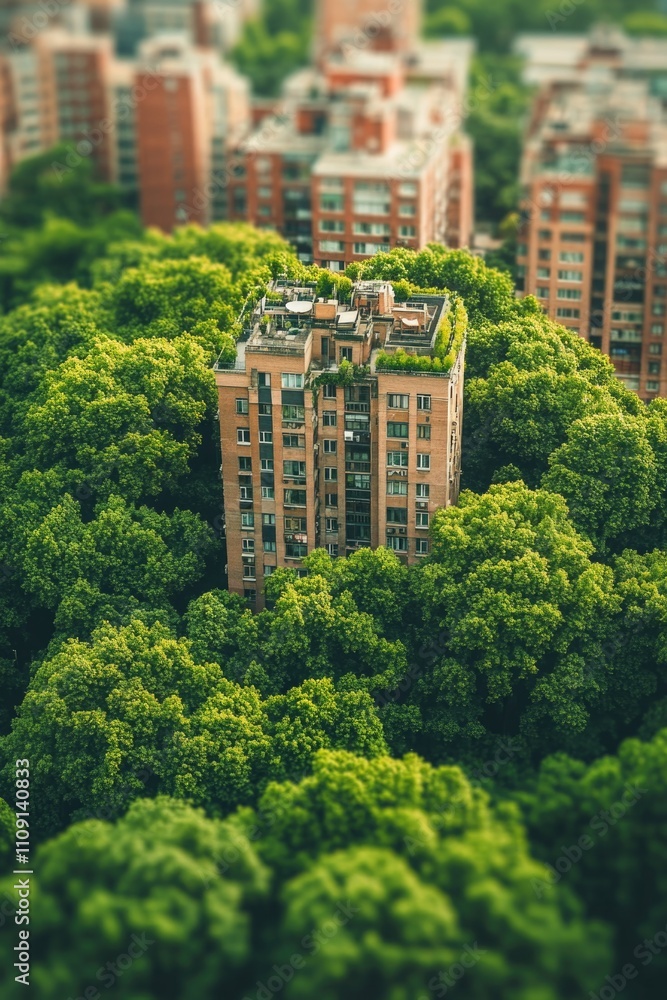 Poster aerial view of a structure surrounded by foliage
