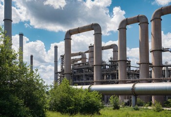 Green Industry Eco Power plant. Carbon credit factory Good environment ozone air low carbon footprint. Ai generated image.