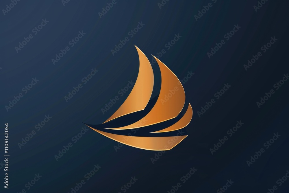 Poster a golden sailboat floating on a dark blue background, perfect for use in ocean-themed designs or as 